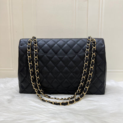 Chanel Maxi Classic Single Flap Bag in Black Caviar and GHW