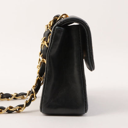 Chanel Around 1990 Made Straight Flap Turn-Lock Mini Chain Bag Black
