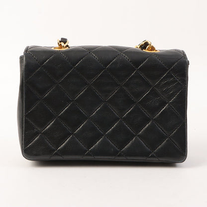 Chanel Around 1990 Made Straight Flap Turn-Lock Mini Chain Bag Black