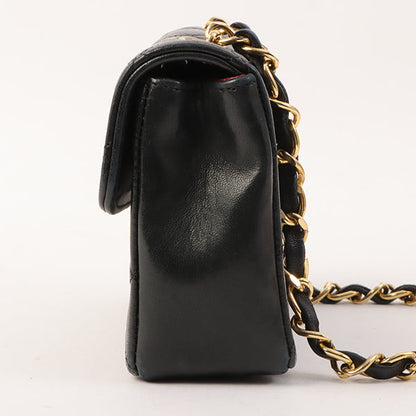 Chanel Around 1990 Made Straight Flap Turn-Lock Mini Chain Bag Black