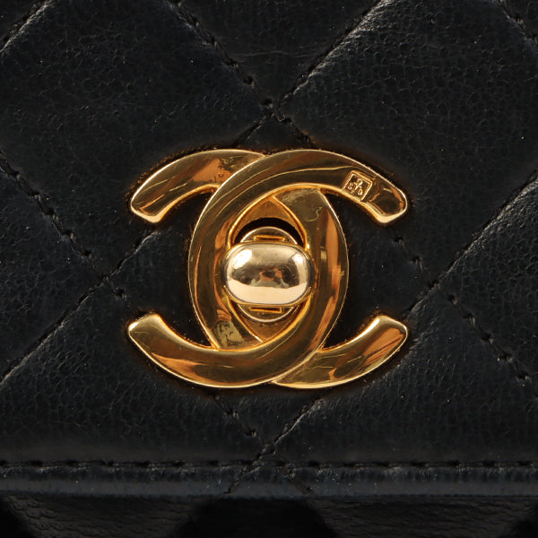 Chanel Around 1990 Made Straight Flap Turn-Lock Mini Chain Bag Black