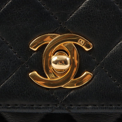 Chanel Around 1990 Made Straight Flap Turn-Lock Mini Chain Bag Black