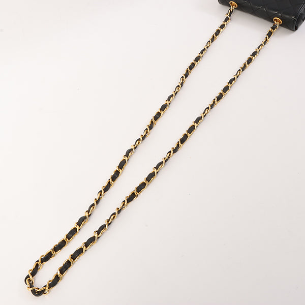 Chanel Around 1990 Made Straight Flap Turn-Lock Mini Chain Bag Black
