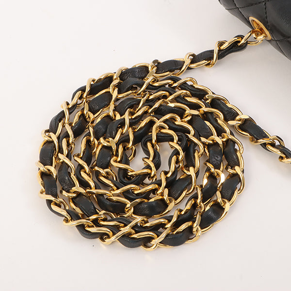 Chanel Around 1990 Made Straight Flap Turn-Lock Mini Chain Bag Black
