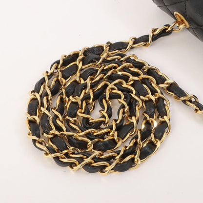 Chanel Around 1990 Made Straight Flap Turn-Lock Mini Chain Bag Black