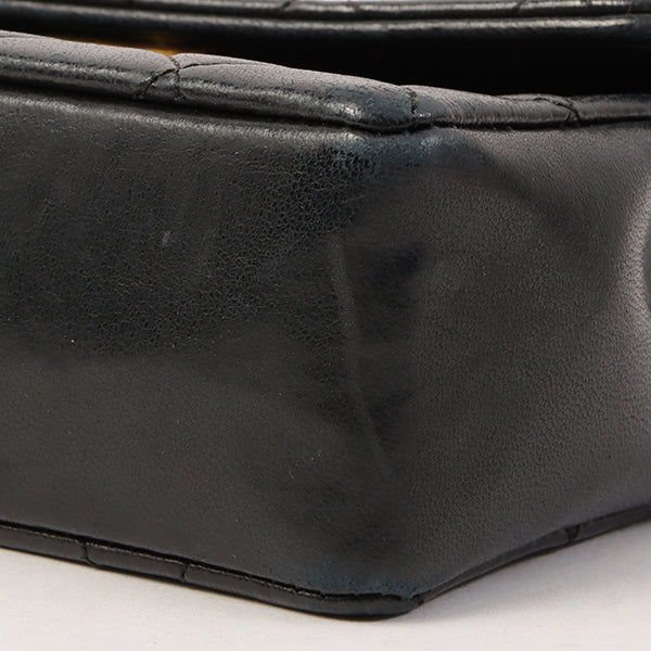Chanel Around 1990 Made Straight Flap Turn-Lock Mini Chain Bag Black