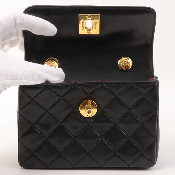 Chanel Around 1990 Made Straight Flap Turn-Lock Mini Chain Bag Black