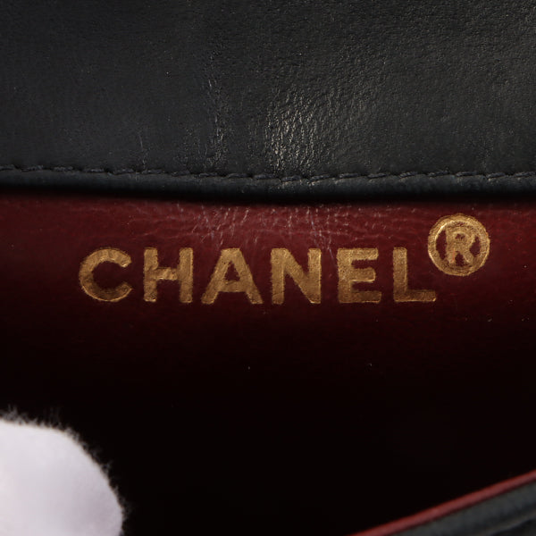 Chanel Around 1990 Made Straight Flap Turn-Lock Mini Chain Bag Black