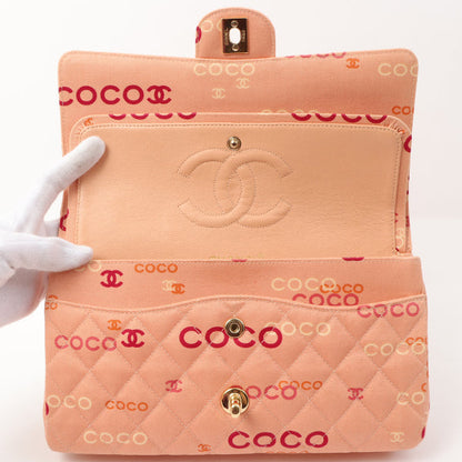 Chanel Around 2001 Made Cotton Logo Print Classic Flap Chain Bag 25Cm Coral Pink