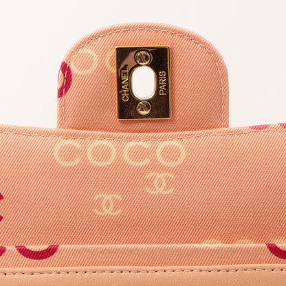 Chanel Around 2001 Made Cotton Logo Print Classic Flap Chain Bag 25Cm Coral Pink