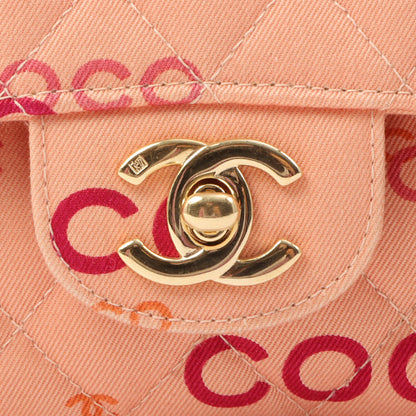 Chanel Around 2001 Made Cotton Logo Print Classic Flap Chain Bag 25Cm Coral Pink