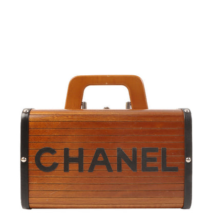 CHANEL Around 1995 Made Wood Cc Mark Logo Vanity Brown