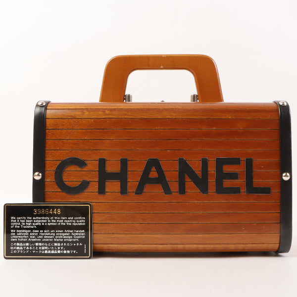 CHANEL Around 1995 Made Wood Cc Mark Logo Vanity Brown
