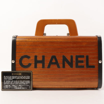 CHANEL Around 1995 Made Wood Cc Mark Logo Vanity Brown