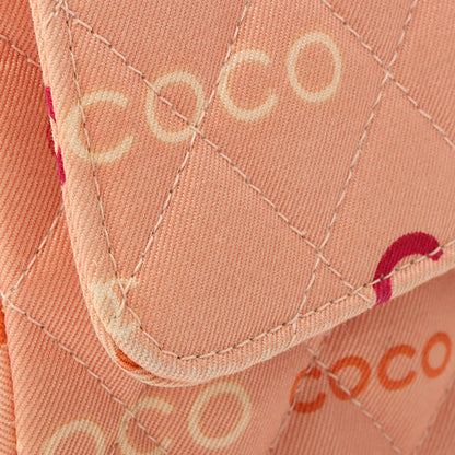 Chanel Around 2001 Made Cotton Logo Print Classic Flap Chain Bag 25Cm Coral Pink