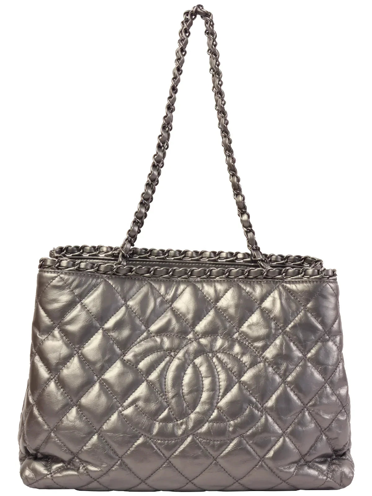 Chanel Around  Made Cc Mark Stitch Chain Tote Bag Silver