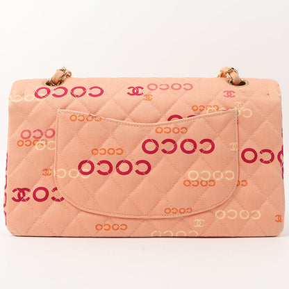 Chanel Around 2001 Made Cotton Logo Print Classic Flap Chain Bag 25Cm Coral Pink