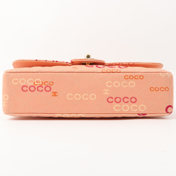 Chanel Around 2001 Made Cotton Logo Print Classic Flap Chain Bag 25Cm Coral Pink