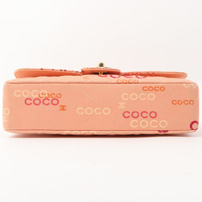 Chanel Around 2001 Made Cotton Logo Print Classic Flap Chain Bag 25Cm Coral Pink