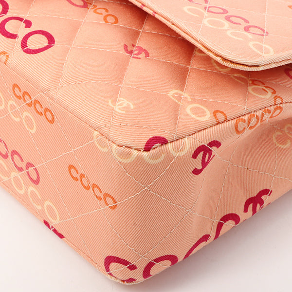 Chanel Around 2001 Made Cotton Logo Print Classic Flap Chain Bag 25Cm Coral Pink