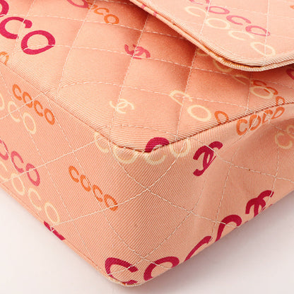 Chanel Around 2001 Made Cotton Logo Print Classic Flap Chain Bag 25Cm Coral Pink