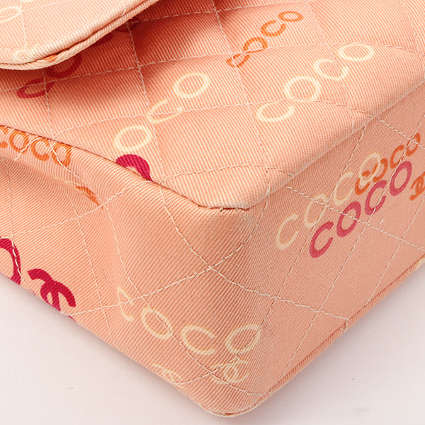 Chanel Around 2001 Made Cotton Logo Print Classic Flap Chain Bag 25Cm Coral Pink