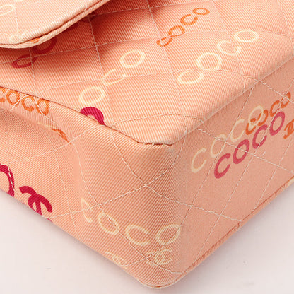 Chanel Around 2001 Made Cotton Logo Print Classic Flap Chain Bag 25Cm Coral Pink