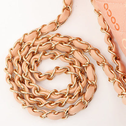 Chanel Around 2001 Made Cotton Logo Print Classic Flap Chain Bag 25Cm Coral Pink