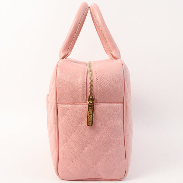 Chanel Around 2005 Made Caviar Skin Cc Mark Stitch Boston Bag Pink