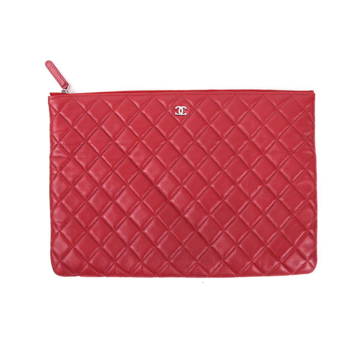 Red Quilted O Case Large in Dark Red Lambskin
