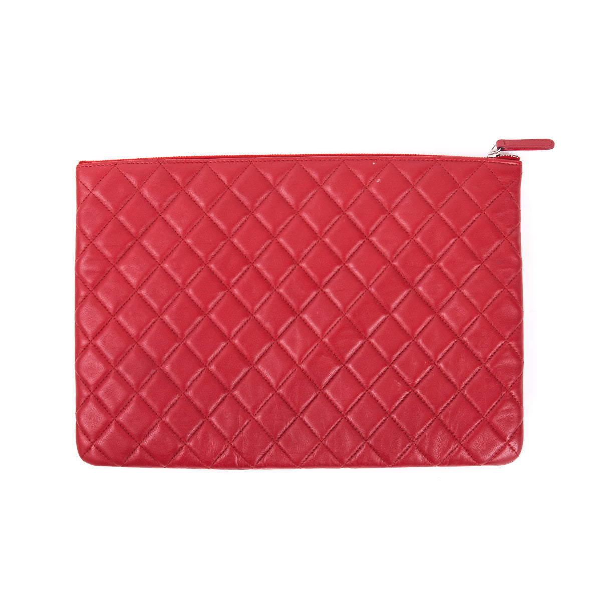 Red Quilted O Case Large in Dark Red Lambskin