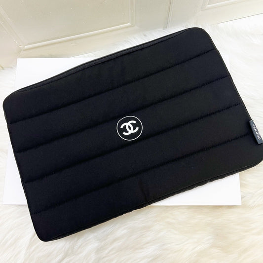 Chanel Beaute VIP Gift Laptop Sleeve with White Logo in Black Recycled Polyester