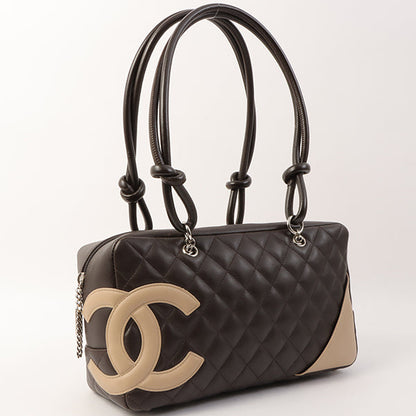 Chanel Around 2004 Made Cambon Boston Bag Dark Brown/Beige