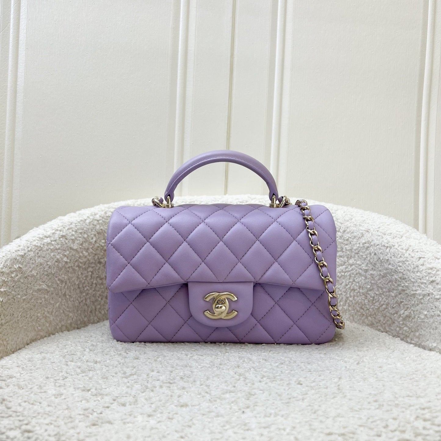 Chanel Top Handle Mini Rectangle Flap in 24P Lilac Lambskin LGHW (Model: AS2431)