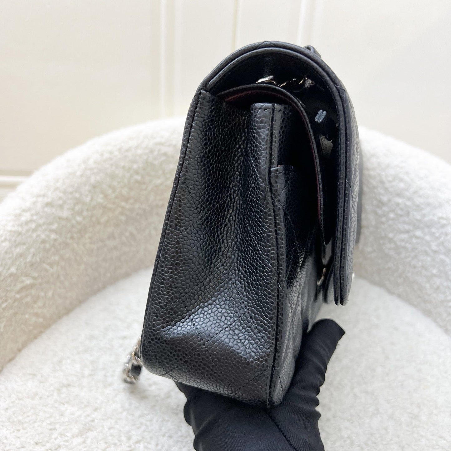 Chanel Medium Classic Flap CF in Black Caviar and SHW (Model: A01112)