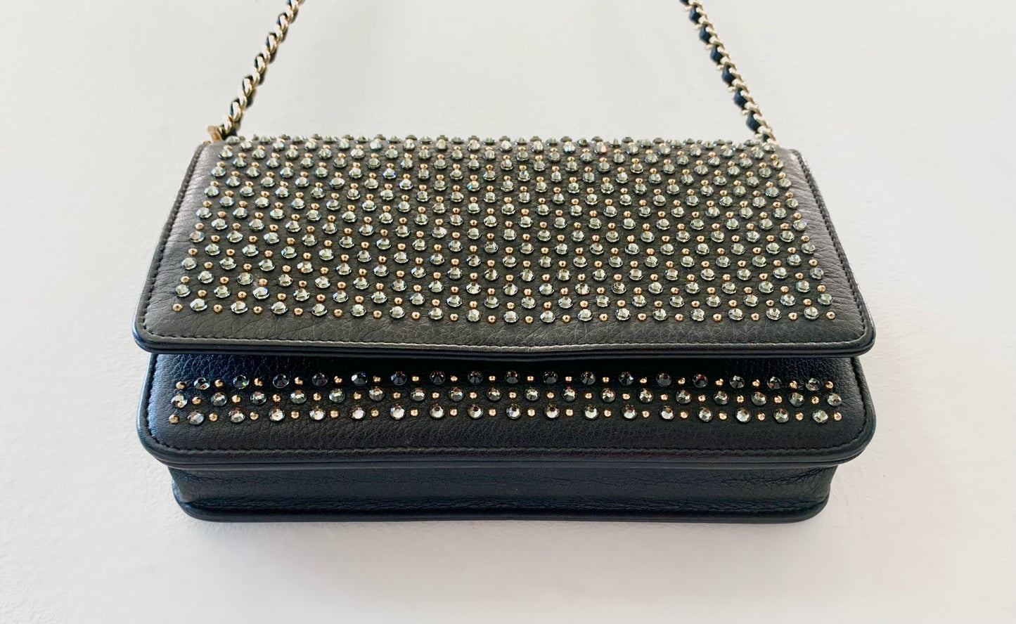 CHANEL CRYSTAL EMBELLISHED WALLET ON CHAIN