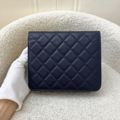 Chanel Square Wallet on Chain WOC in Navy Embossed Calfskin and AGHW (Model: A84310)