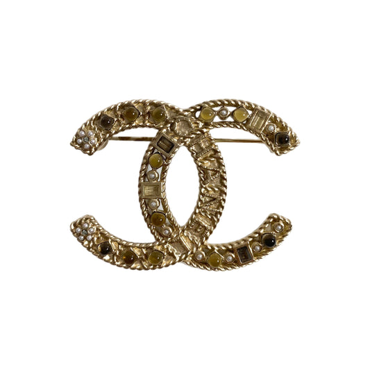 Chanel CC Gold Beaded Brooch