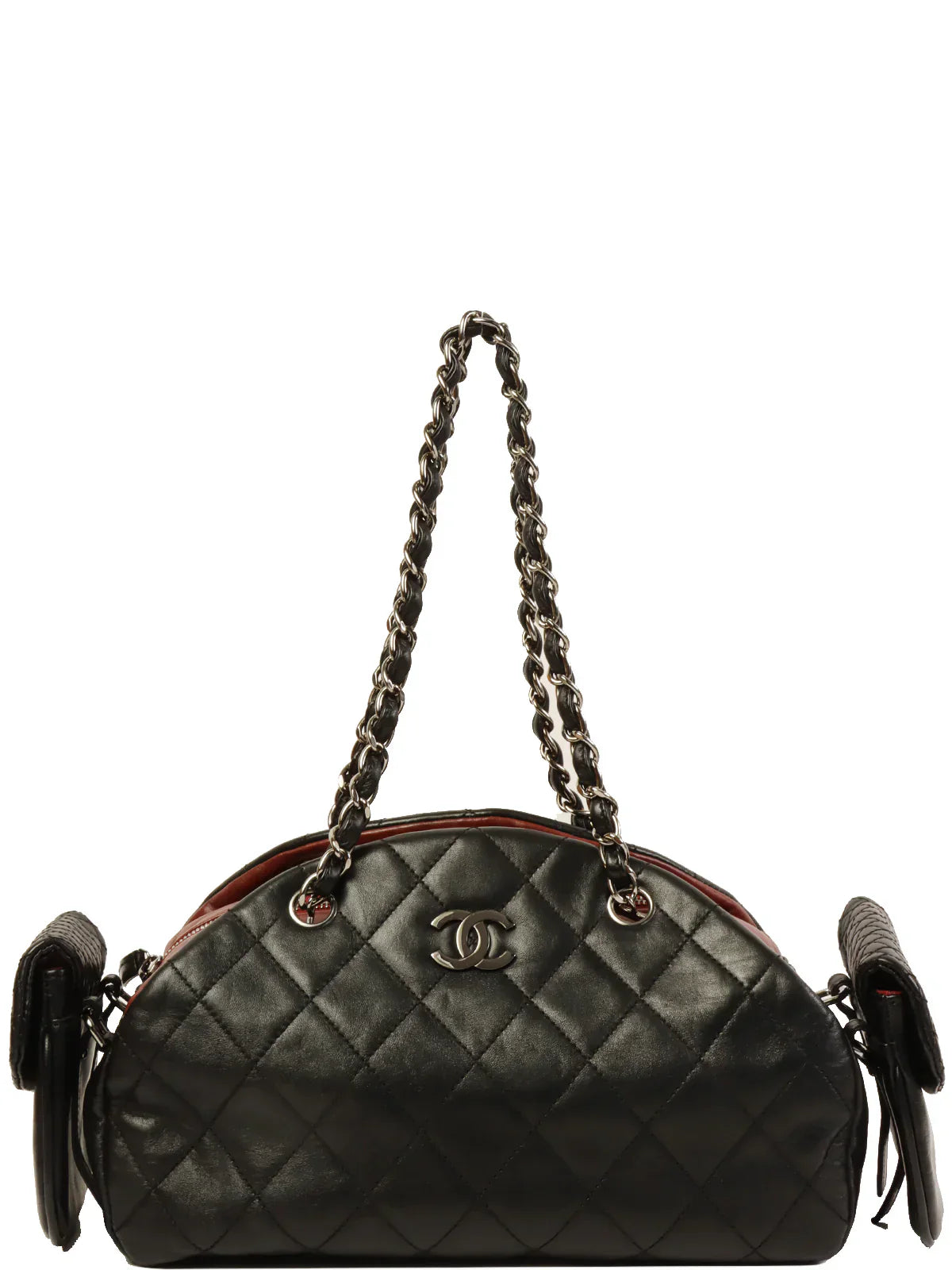 Chanel Around  Made Double Pockets Cc Mark Plate Chain Shoulder Bag Black