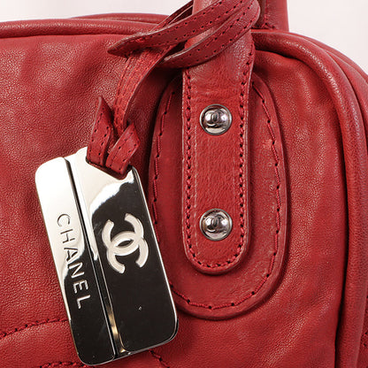 CHANEL Around 2007 Made Cc Mark Stitch Logo Plate Charm Handle Bag Red