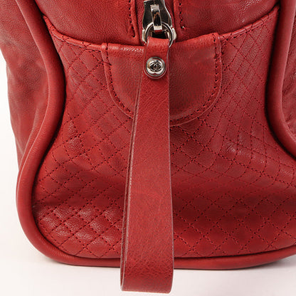 CHANEL Around 2007 Made Cc Mark Stitch Logo Plate Charm Handle Bag Red