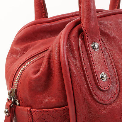 CHANEL Around 2007 Made Cc Mark Stitch Logo Plate Charm Handle Bag Red