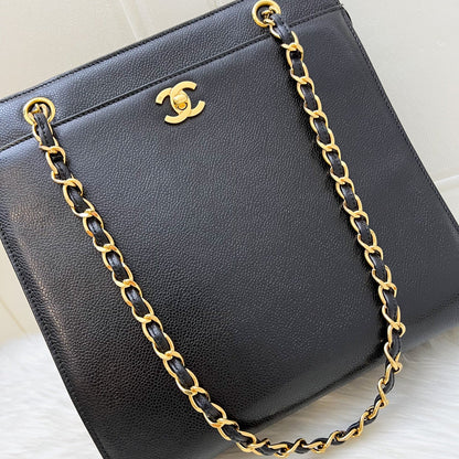 Chanel Vintage Tote Bag with CC Turnlock in Black Caviar and 24K Gold Plated HW
