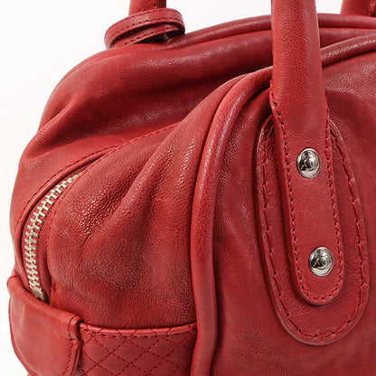 CHANEL Around 2007 Made Cc Mark Stitch Logo Plate Charm Handle Bag Red