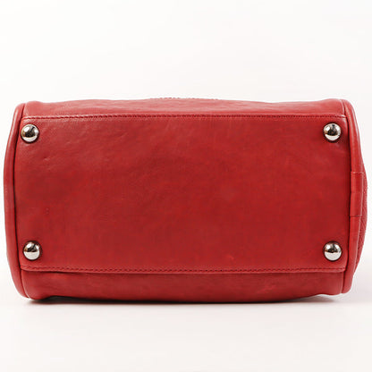 CHANEL Around 2007 Made Cc Mark Stitch Logo Plate Charm Handle Bag Red