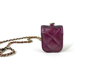 CHANEL 2020 Iridescent Purple AirPods Case Holder with Chain