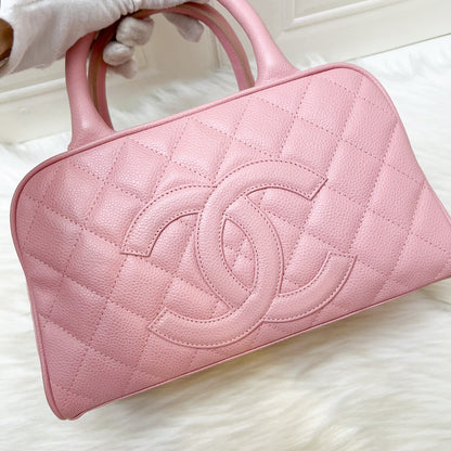 Chanel Vintage Mini Boston Bowling Bag in Pink Caviar and Gold HW