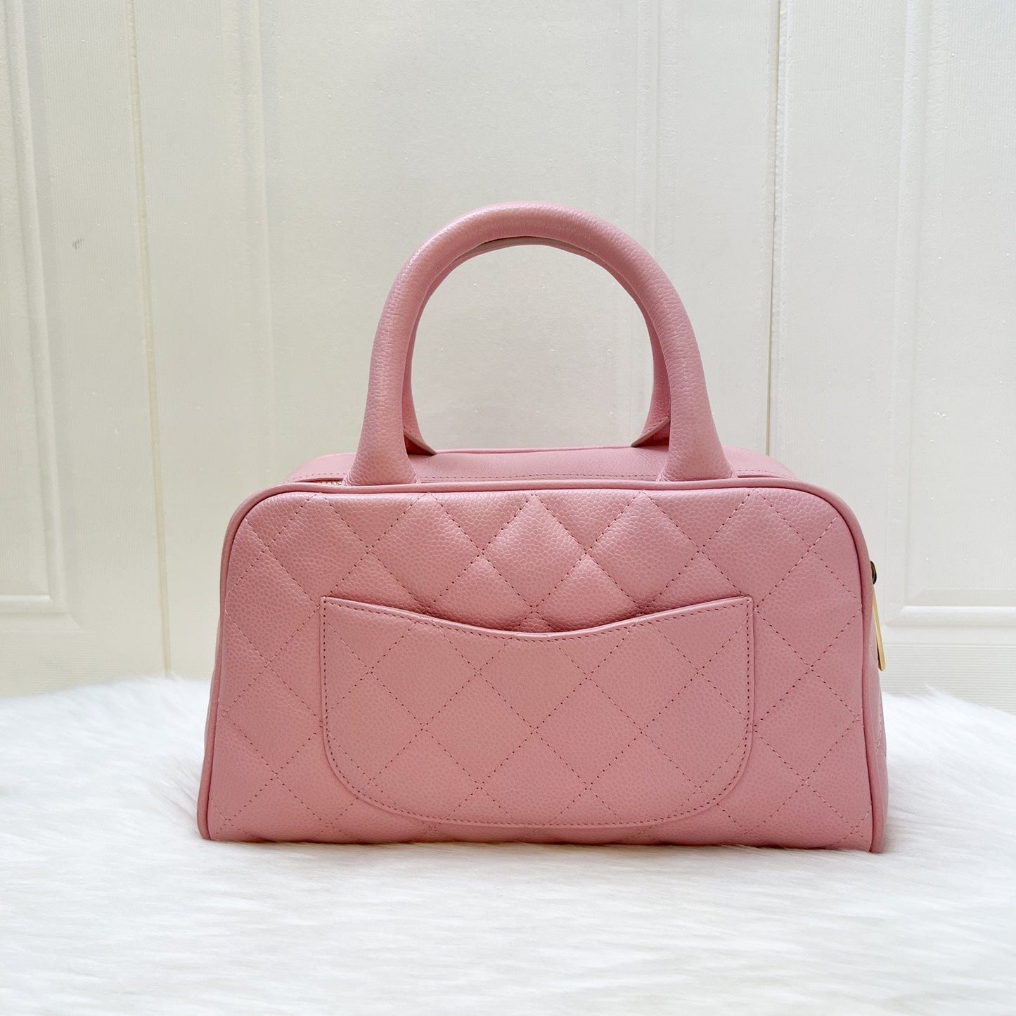 Chanel Vintage Mini Boston Bowling Bag in Pink Caviar and Gold HW