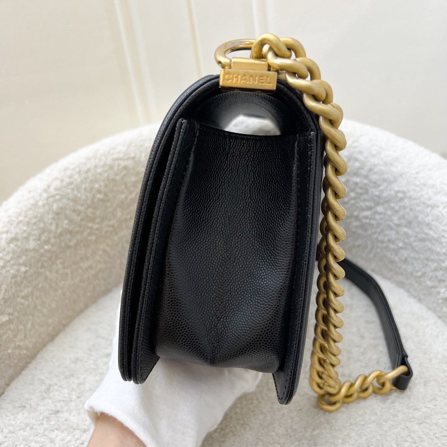 Chanel Medium 25cm Boy Flap in Black Caviar and AGHW