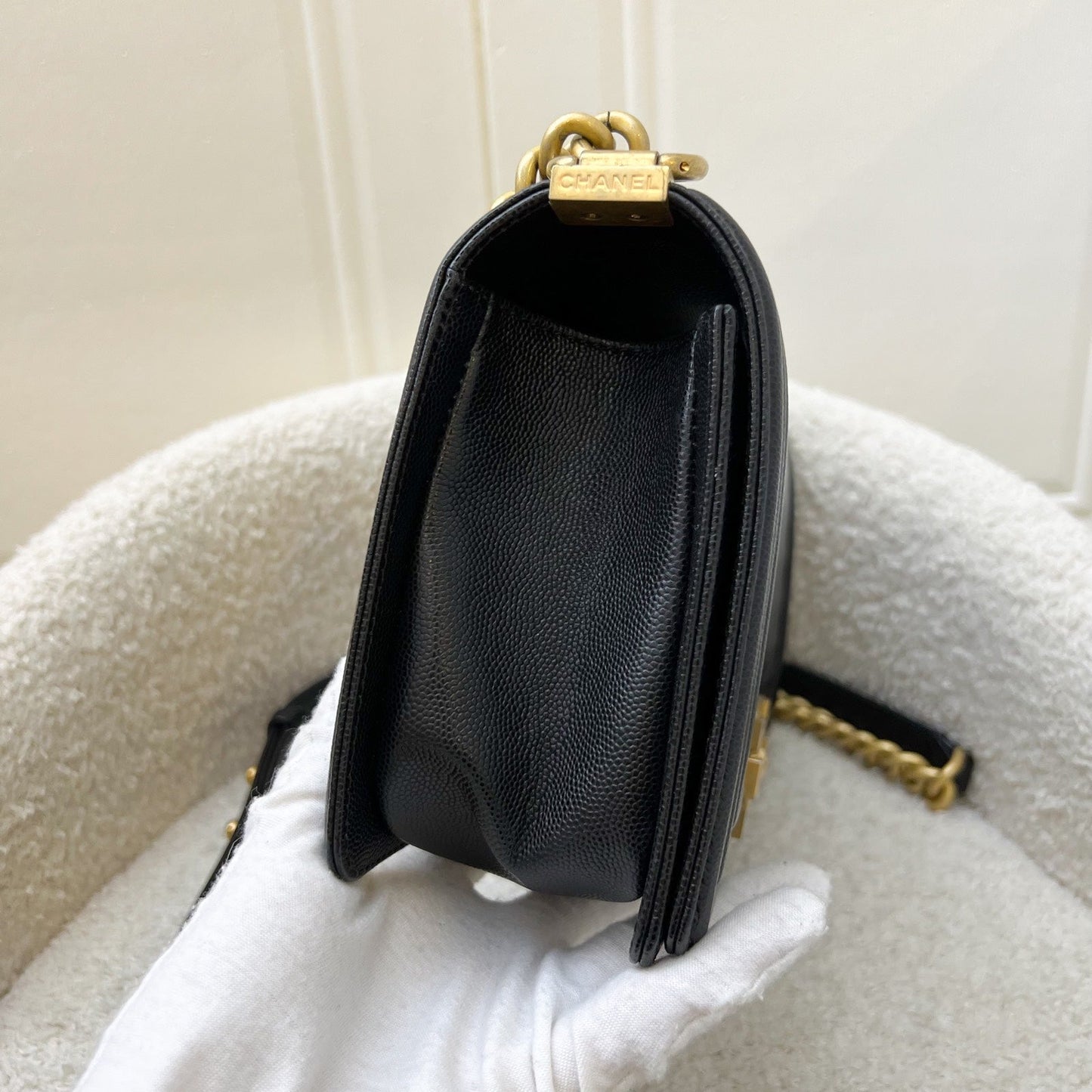 Chanel Medium 25cm Boy Flap in Black Caviar and AGHW